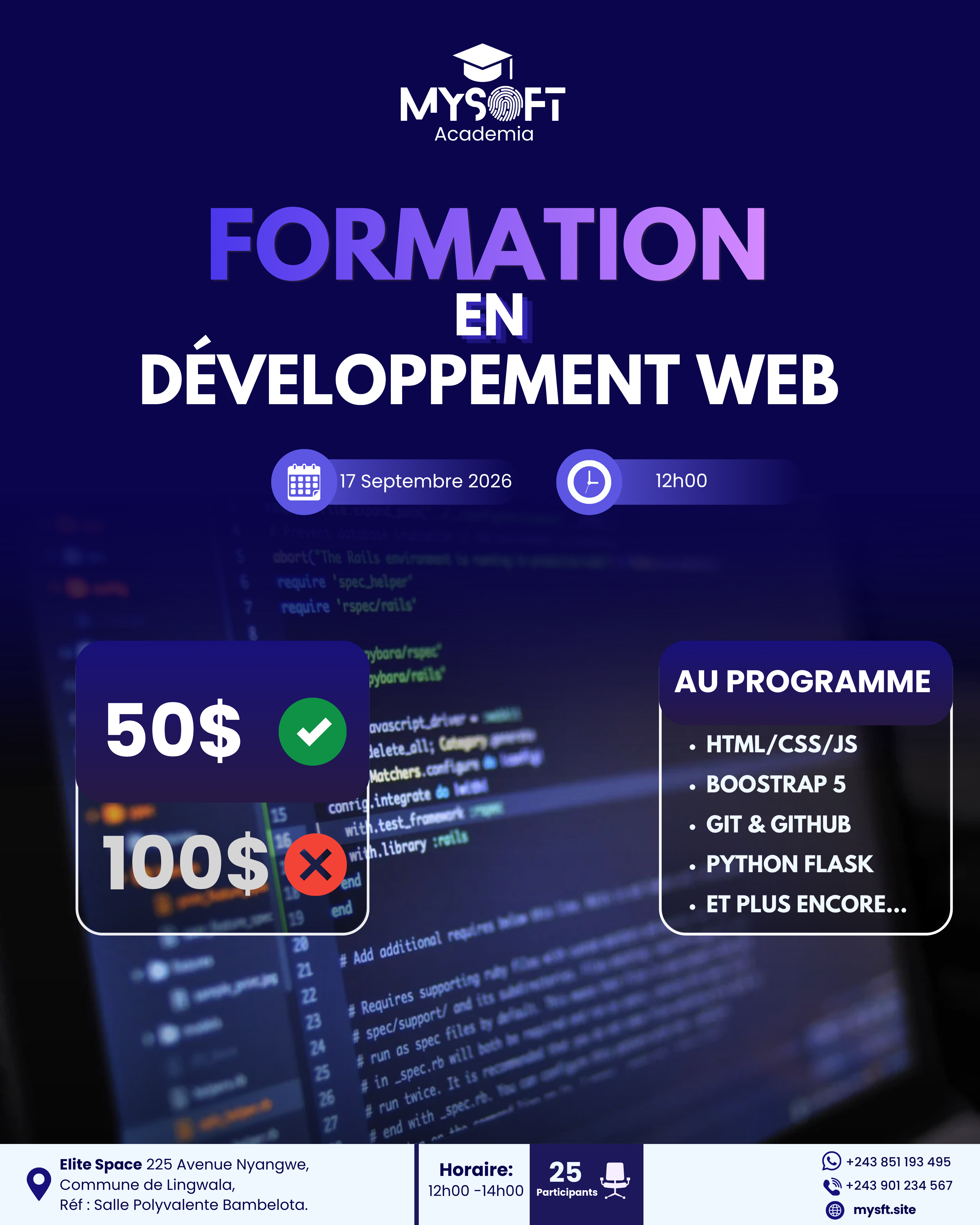 Affiche de la formation développement web à Mysoft Academia